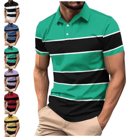 SGFCWSX Polo Shirts for Men Short Sleeve Striped Slim Fit Daily Casual Golf Shirts Green Size XL