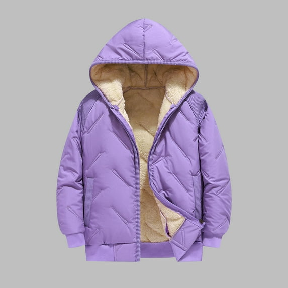 SGFCWSX Puffer Coat for Kids Girls Full Zip Padded Jacket with Pockets Casual Jackets Purple Size 8 Years
