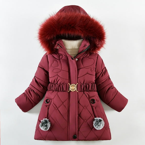 SGFCWSX Puffer Coat for Kids Girls Full Zip Padded Jacket with Pockets Casual Jackets Red Size 7-8T