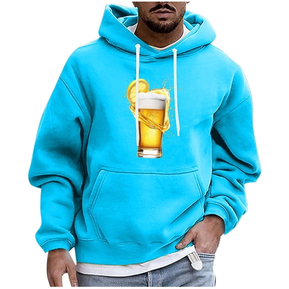 SGFCWSX Pullover Hoodie for Men Graphic Print Fleece Loose with Drawstring Hood Sweatshirt Sky Blue Size 2XL