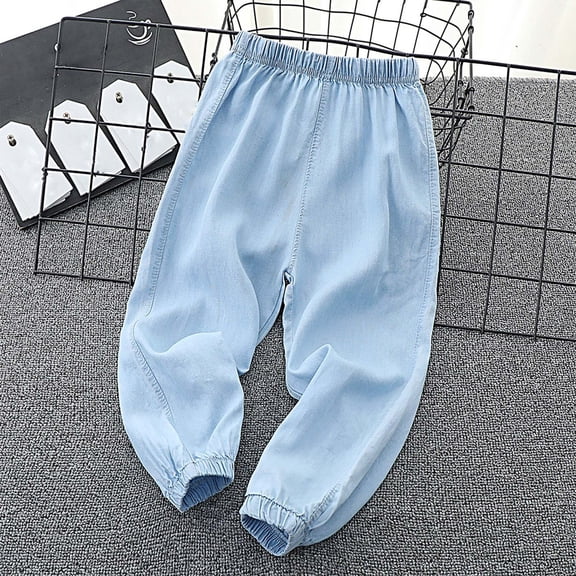 SGFCWSX Skinny Jeans for Girls Elastic Waist Tapered Leg Denim Pants Straight Leg Casual Pant Light Blue Size 7 Years