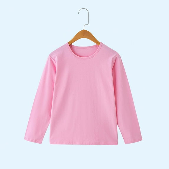 SGFCWSX Pullover for Kids Girls Solid Color Casual and Comfortable Sweatshirts Athletic Cotton Top Pink Size 8 Years