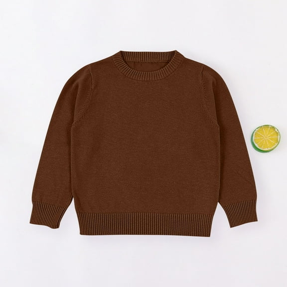 SGFCWSX Pullover for Kids Girls Solid Color Long Sleeve Sweaters Plain Cropped Knitting Cotton Top Brown Size 7-8Years