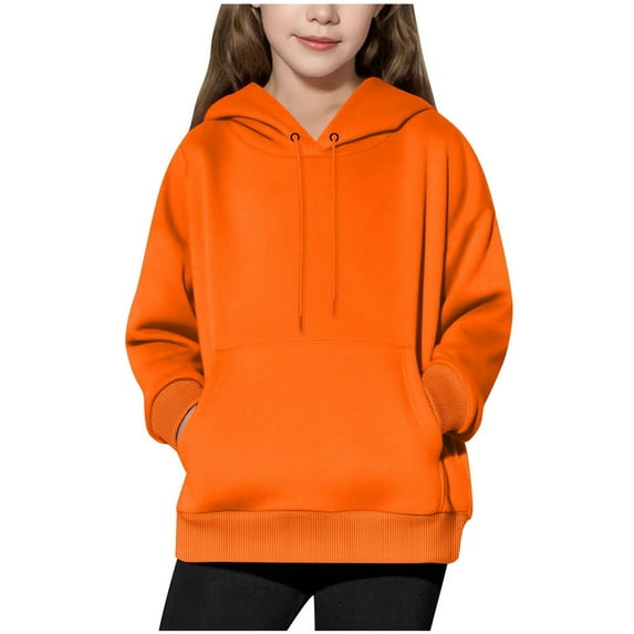 SGFCWSX Hoodies for Girls Long Sleeve Round Neck Sweatshirts Oversized Ployester Top Orange Size 11 Years