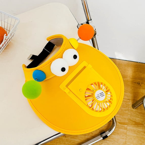 SGFCWSX Sun Visor Hat for Kids Girls Wide Brim UV Protection Cooling Fan 3D Cartoon Eyes Adjustable Summer Outdoor Beach Sun Hats Yellow Free Size