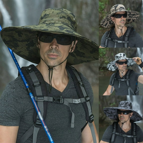 SGFCWSX Sunscreen Hat for Men,Camouflage Drawstring Ventilate Wide Brim Bucket Hat Army Green Free Size