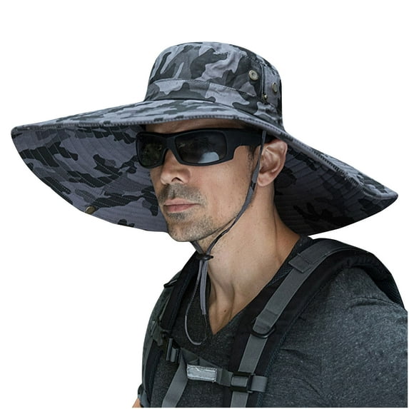 SGFCWSX Sunscreen Hat for Men,Camouflage Ventilate Drawstring Wide Brim Bucket Hat Dark Gray Free Size