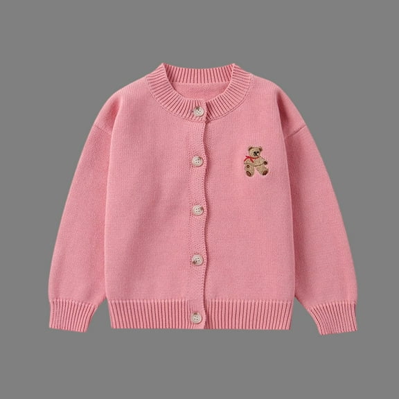 SGFCWSX Sweaters for Kids Girls Crew Neck Long Sleeve Cardigans Warm Knitted Soft Sweater Pink Size 3 Years