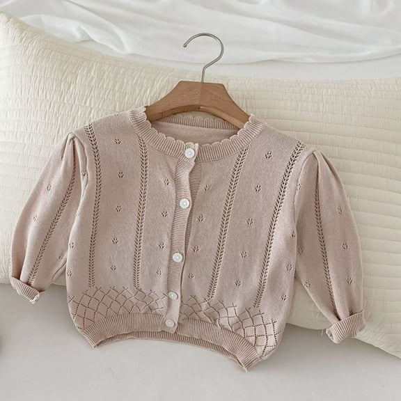 SGFCWSX Sweaters for Kids Girls Long Sleeve Thin Cardigans Soft Knitted Sweater Coffee Size 3-4T