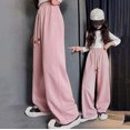 thumbnail image 1 of SGFCWSX Sweatpants for Girls Elastic Waist Drawstring Soft Wide Leg Pants Summer Pink Size 11 Years, 1 of 4