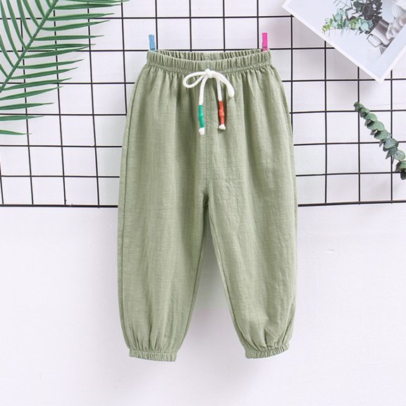 SGFCWSX Sweatpants for Girls Elastic Waist Solid Color Thin Soft Long Pants Summer Green Size 3-4Years