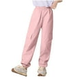 thumbnail image 1 of SGFCWSX Girls Jogger Pants High Elastic Waist Cargo Sweatpants for Teen Workout Solid Color Pant Pink Size 12 Years, 1 of 3