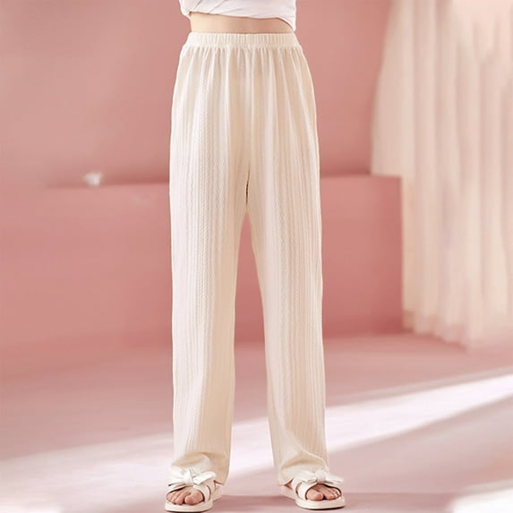 SGFCWSX Sweatpants for Girls Solid Color Soft Long Pants Summer Beige Size 7-8Years