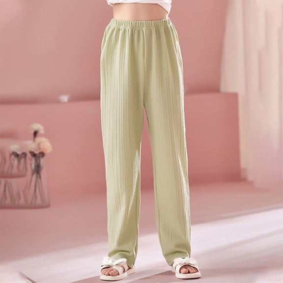 SGFCWSX Sweatpants for Girls Solid Color Soft Long Pants Summer Green Size 9-10Years