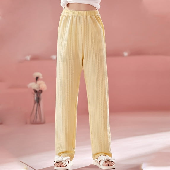 SGFCWSX Sweatpants for Girls Solid Color Soft Long Pants Summer Yellow Size 3-4Years