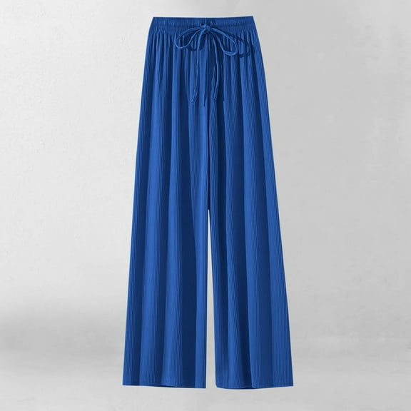SGFCWSX Sweatpants for Girls Solid Color Thin Ice Silk Straight Leg Soft Wide Leg Pants Summer Dark Blue Size 13 Years