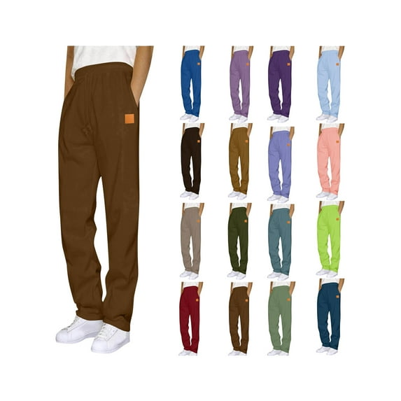 SGFCWSX Sweatpants for Men, Elastic Waist Straight Leg Solid Outdoor Running Jogger Pants Brown M