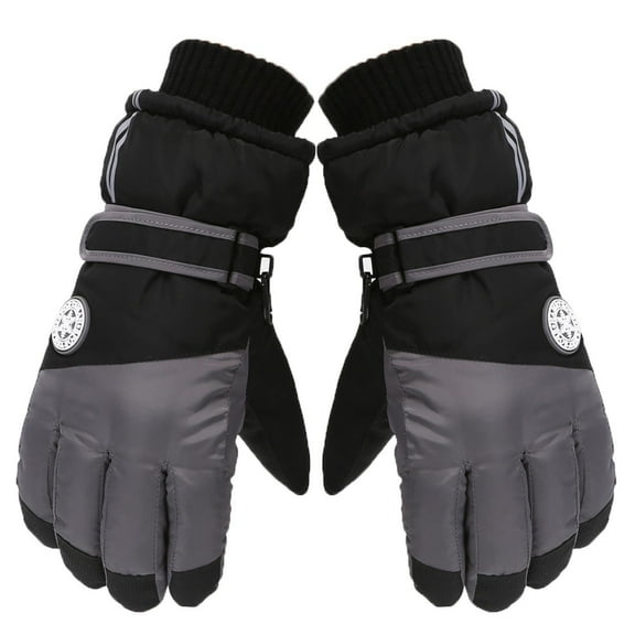 SGFCWSX Teen Ski Gloves Waterproof Winter Outdoors Gloves with Grip for Boys Girls Fleece Lined Hook Loop Gloves Gray Size 11-16 Years