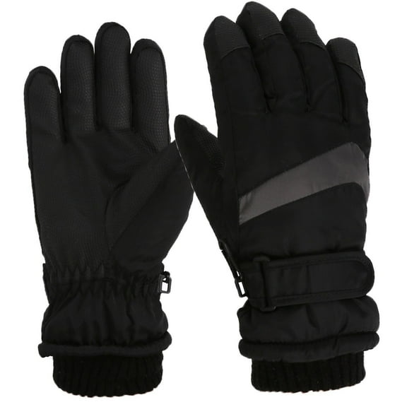 SGFCWSX Teen Ski Gloves Waterproof Winter Outdoors Gloves with Grip for Boys Girls Full Finger Fleece Lined Gloves Black Size 7-11 Years