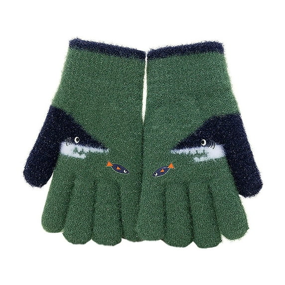 SGFCWSX Teen Snow Gloves Full Finger Knit Winter School Gloves for Boys Girls Fleece Lined Windproof Gloves Green Size 7-12 Years