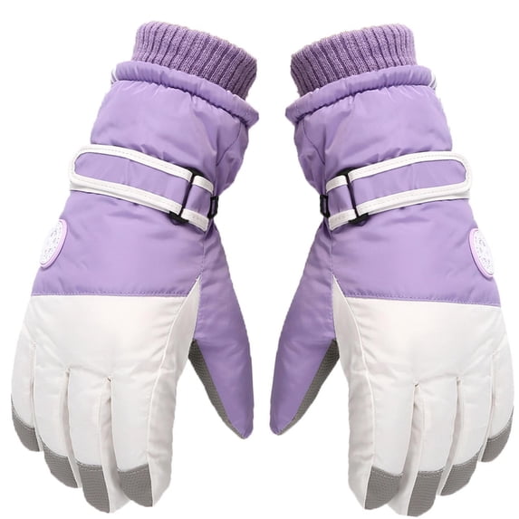 SGFCWSX Teen Snow Gloves Waterproof Winter Outdoors Gloves with Grip for Boys Girls Fleece Lined Hook Loop Gloves Purple Size 11-16 Years