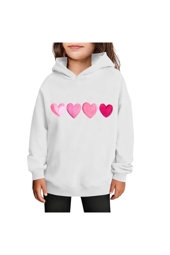 Teens Heart Print Hoodie Long Sleeve Hooded Valentine's Day Pullover for Girls Warm Soft Sweatshirt White Size 13-14 Years