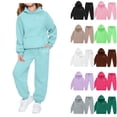 thumbnail image 1 of SGFCWSX Teens Heart Print Tracksuit Hooded Sweatshirt and Joggers Set for Girls Casual 2 Piece Soft Fleece Outfit Light Blue Size 13-14 Years, 1 of 5