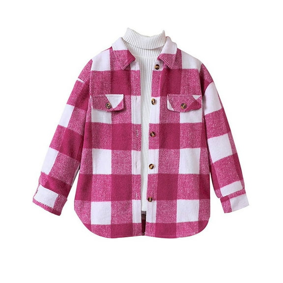 SGFCWSX Teens Plaid Button Down Shirt Girls Long Sleeve Flannel Shirt Jacket with Pocket Pink Size 13-14 Years