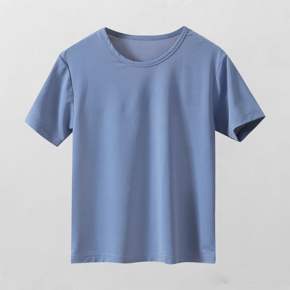 SGFCWSX Teens Short Sleeve T-Shirt, Boys Girls Crew Neck Regular Fit Solid Color Summer Tees Soft Casual Tops Blue Size 13-14Years