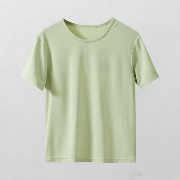 SGFCWSX Teens Short Sleeve T-Shirt, Boys Girls Crew Neck Summer Tees Solid Color Regular Fit Soft Casual Tops Green Size 13-14Years