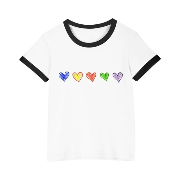SGFCWSX Teens Short Sleeve T Shirts, Boys Girls Crew Neck Ringer Heart Graphic Tops Summer Casual Tees Black Size 13-14 Years