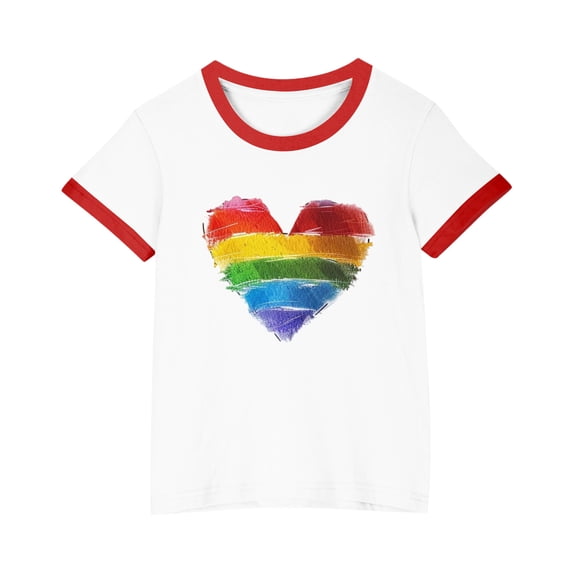 SGFCWSX Teens Short Sleeve T Shirts, Boys Girls Summer Crew Neck Ringer Graphic Print Tops Casual Tees Red Size 13-14 Years