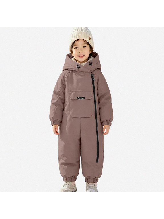 Toddler Snowsuit One Piece Ski Suit, Waterproof Windproof Winter Jumpsuit for Boys Girls Brown Size 12M