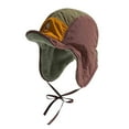 thumbnail image 1 of SGFCWSX Trapper Hat Men,Colorblock Embroidered Outdoor Cycling Fleece Tie Thick Tie Hat Coffee Free Size, 1 of 2