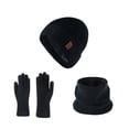 thumbnail image 1 of SGFCWSX Unisex Cold Resistant Woolen Hat Three Piece Set,Warm Gloves,Scarf With Plush Insulation Outdoor Knitted Hat Black Free Size, 1 of 1