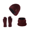 thumbnail image 1 of SGFCWSX Unisex Cold Resistant Woolen Hat Three Piece Set,With Plush Insulation Gloves,Scarf Warm Outdoor Knitted Hat Wine Free Size, 1 of 1