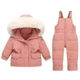 thumbnail image 1 of SGFCWSX Unisex Winter Snowsuit Set Furry Hooded Puffer Jacket and Bib Snow Overalls 2 Piece Cold Weather Set for Kids Watermelon Red Size 12-18Months, 1 of 8