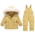 thumbnail image 1 of SGFCWSX Unisex Winter Snowsuit Set Furry Hooded Puffer Jacket and Bib Snow Overalls 2 Piece Cold Weather Set for Kids Yellow Size 3-4 Years, 1 of 8