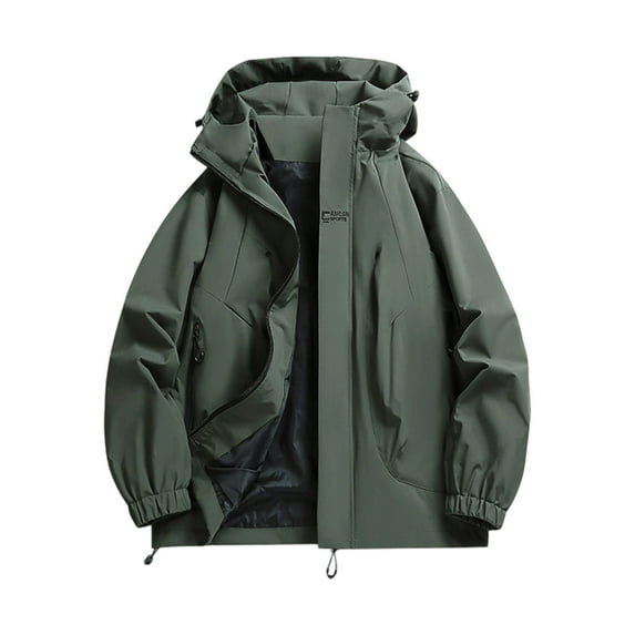 SGFCWSX Waterproof Jackets for Men Windproof Hooded Multi Pocket Outdoor Relaxed Warm Rain Coat Army Green Size XL