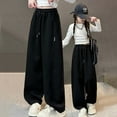 thumbnail image 1 of SGFCWSX Wide Leg Pants for Girls Elastic Waist Drawstring Soft Sweatpants Summer Black Size 9 Years, 1 of 9