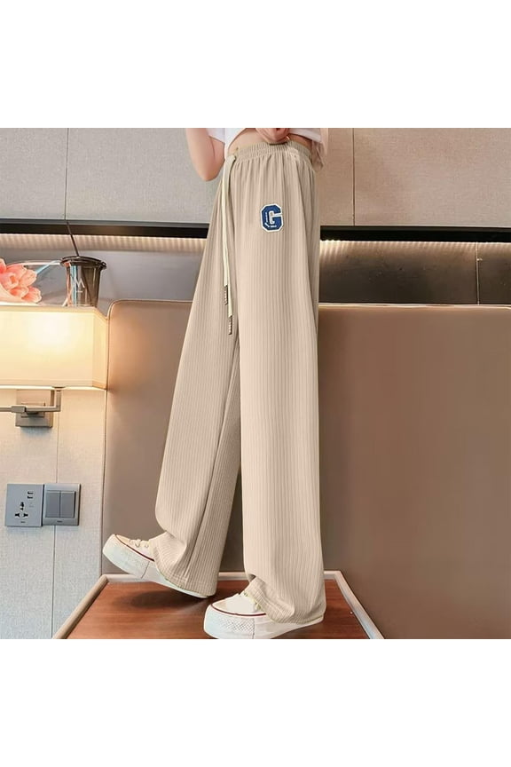 Wide Leg Pants for Girls Ice Silk Thin Fashion Print Straight Leg Soft Sweatpants Summer Beige Size 5 Years