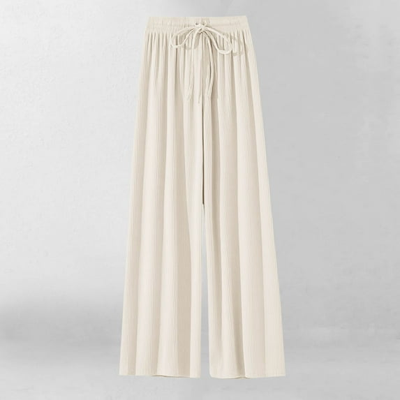 SGFCWSX Wide Leg Pants for Girls Solid Color Ice Silk Thin Straight Leg Soft Sweatpants Summer Beige Size 9 Years