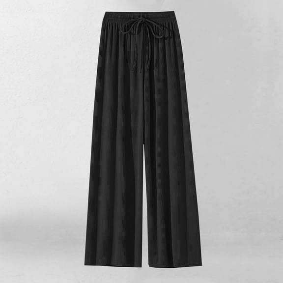 SGFCWSX Wide Leg Pants for Girls Solid Color Ice Silk Thin Straight Leg Soft Sweatpants Summer Black Size 15 Years