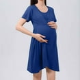 thumbnail image 1 of SGFCWSX Women Maternity Nursing Dress, Fashion Homewear Solid Color Round Neck Breastfeeding Skirt Blue XL, 1 of 3