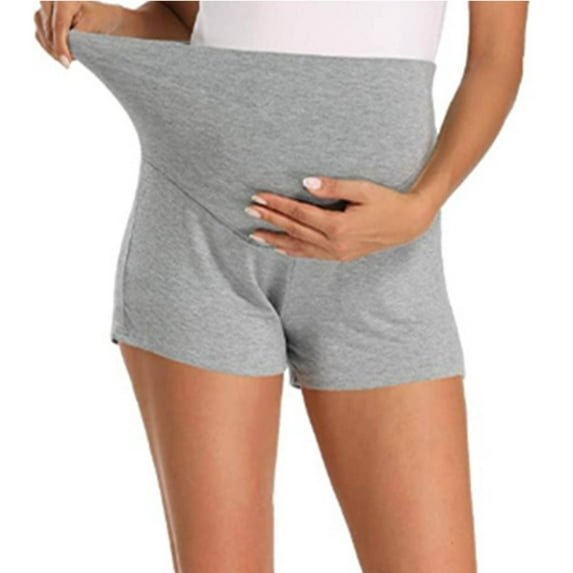 SGFCWSX Women Maternity Shorts, Casual Homewear Solid Color Belly Support Pregnancy Pants Gray L