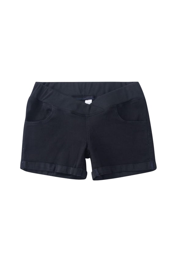 Women Maternity Shorts Jeans, Casual Pockets V Shape Band High Waist Pregnancy Pants Black XL