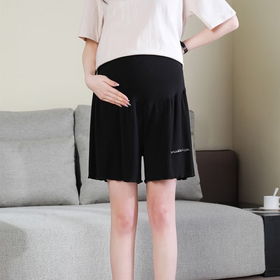 SGFCWSX Women Maternity Shorts, Plus Size High Waist Half Shorts Solid Color Loose Fit Casual Pregnancy Pants Gray M