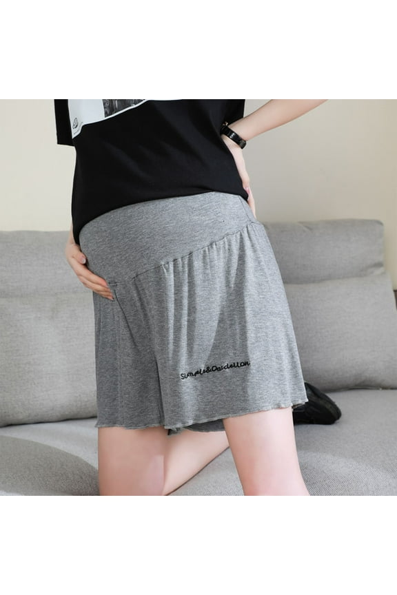 Women Maternity Shorts, Solid Color Loose Fit Plus Size High Waist Half Shorts Casual Pregnancy Pants Black XXXXL
