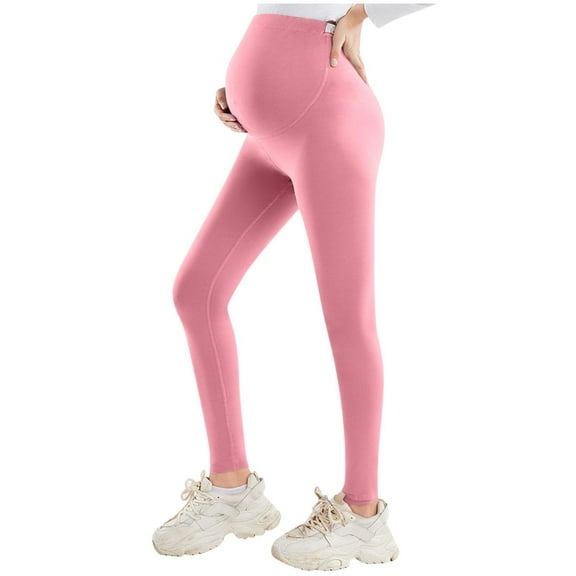 SGFCWSX Womens Maternity Leggings Over The Belly, Soft Workout Activewear Yoga Pregnancy Pants Pink