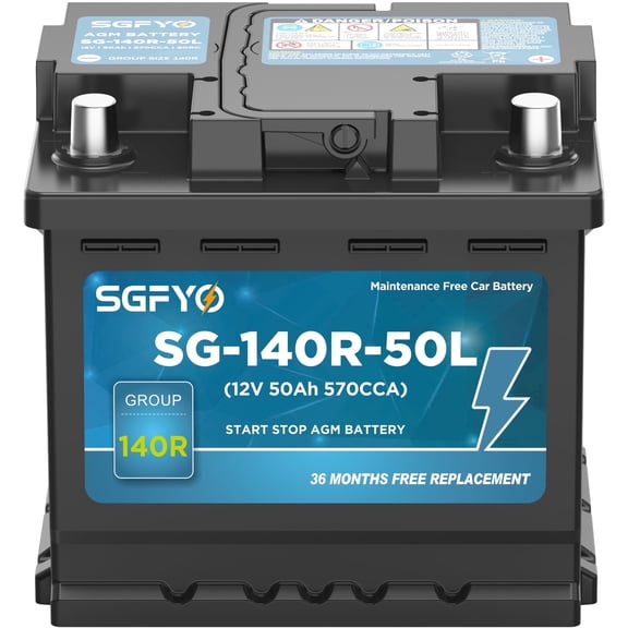 SGFYO BCI Group 140R Car Battery,12V 50Ah 570CCA 80RC,AGM Maintenance Free H4 LN1 Start Stop Automotive Replacement Batteries